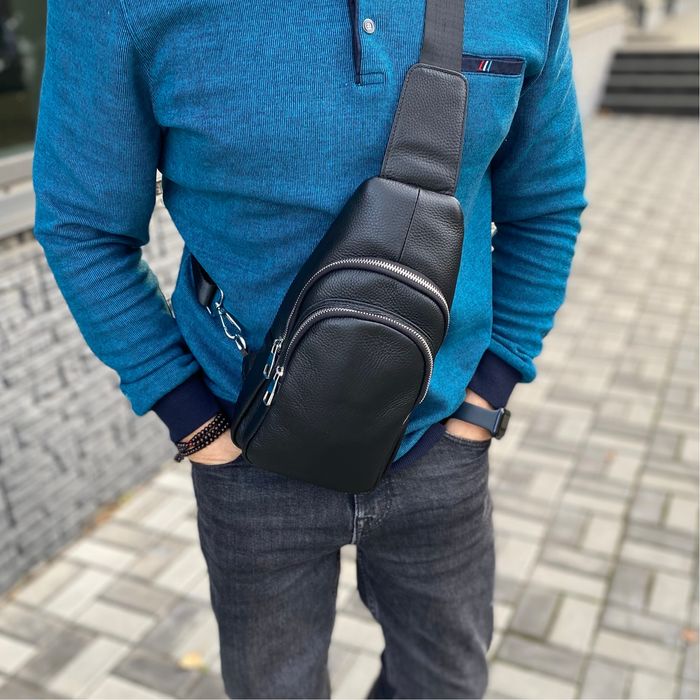 Чоловіча сумка натуральна шкіра через плече слінг нагрудна