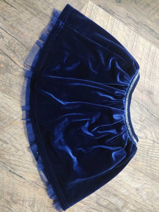 NOWA welurowa spódniczka granat falbana 5.10.15. 86 92