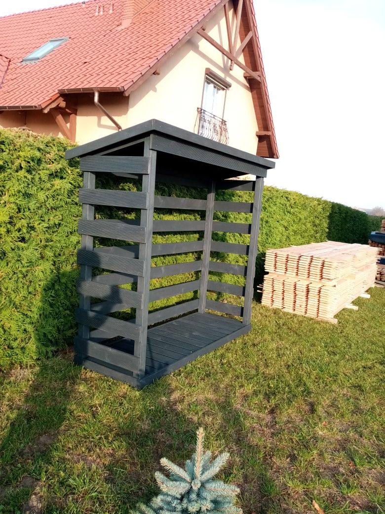 Drewutnia, Schowek Na Drewno 200x80x190 pomalowana, z gontem
