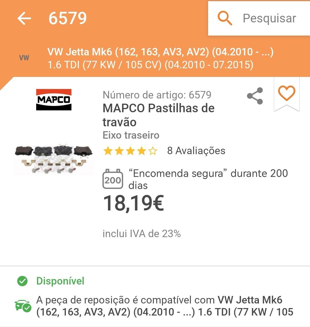 Pastilhas travão MAPCO