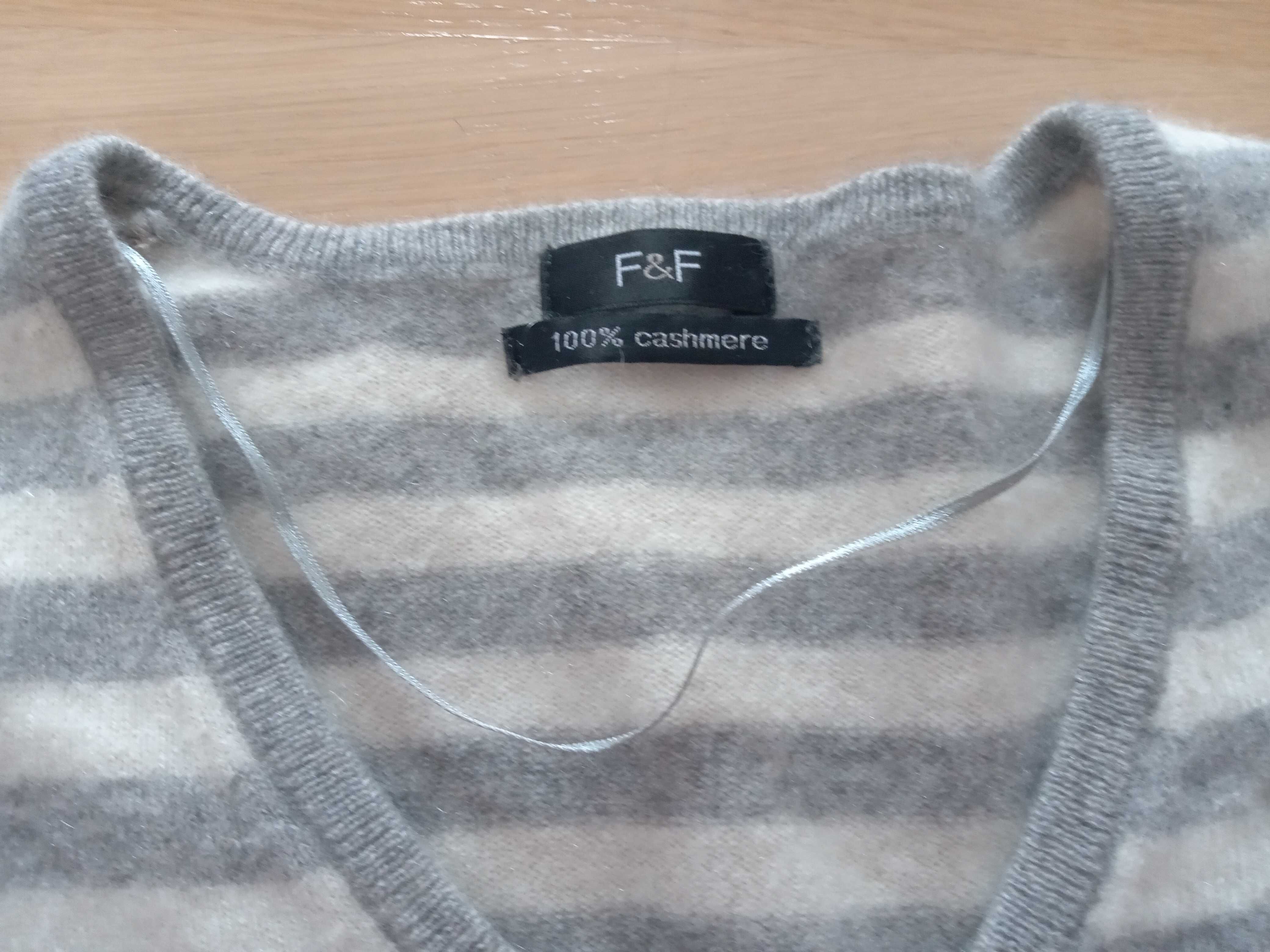 F&F paski sweter 100% kaszmir 36