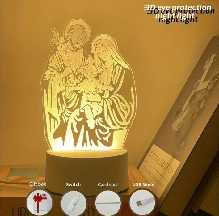 "Święta Rodzina"-przepiękna lampka 3D!Brelok z aniołkiem gratis.