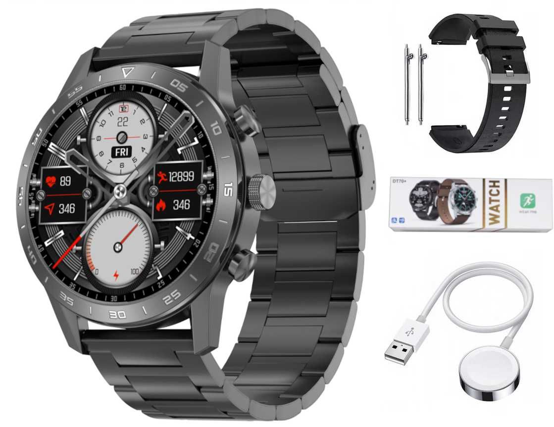 SMARTWATCH MĘSKI DT70+ pasuje do tel. Samsung Apple Huawei Xiaomi