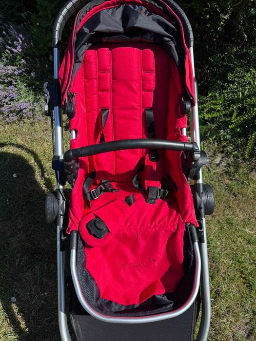 Czerwony wózek Baby Jogger City Select + pałąk + adapter do fotelika