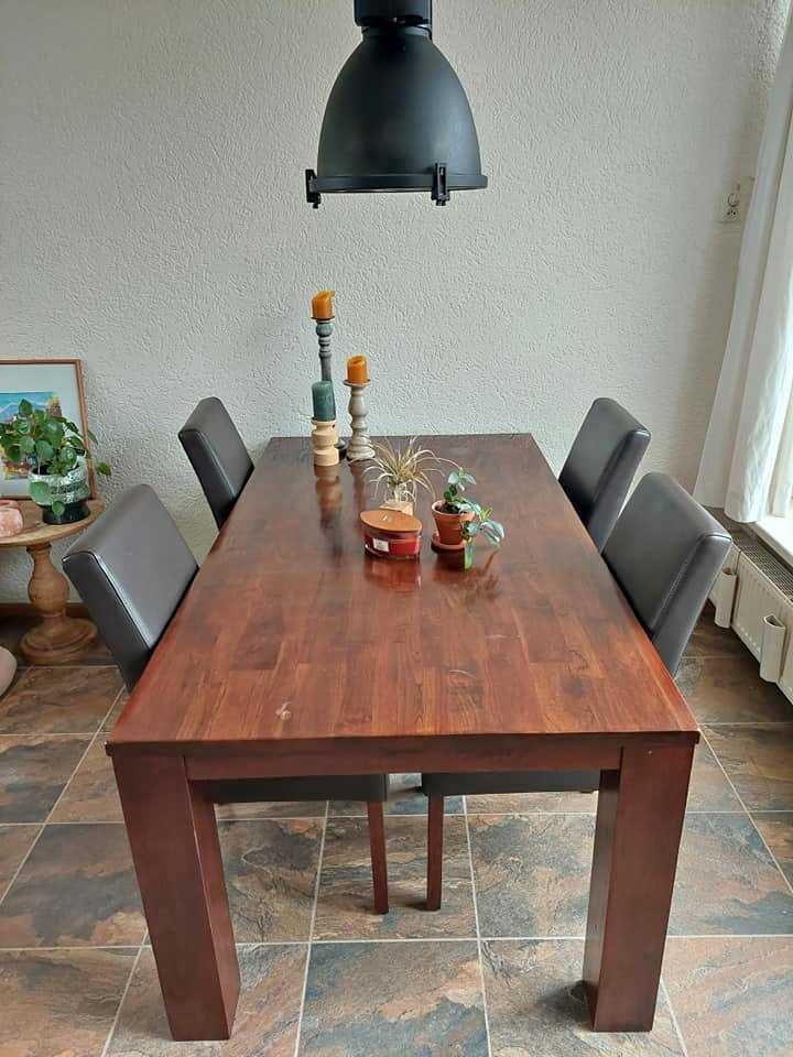 Stół czereśniowy (wymiary 180x100) + 6 krzeseł ze skóry!