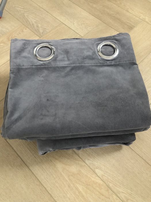 Szare welurowe zasłony IKEA SANELA 250 cm przelotki zacieniające 2 szt