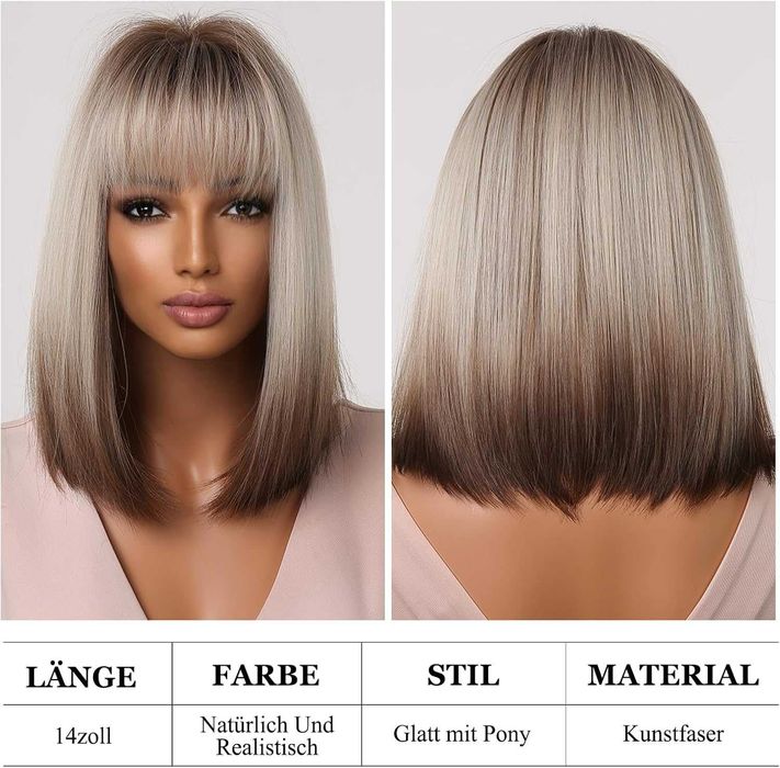 Peruka Ombre Blond Brązowa Bob