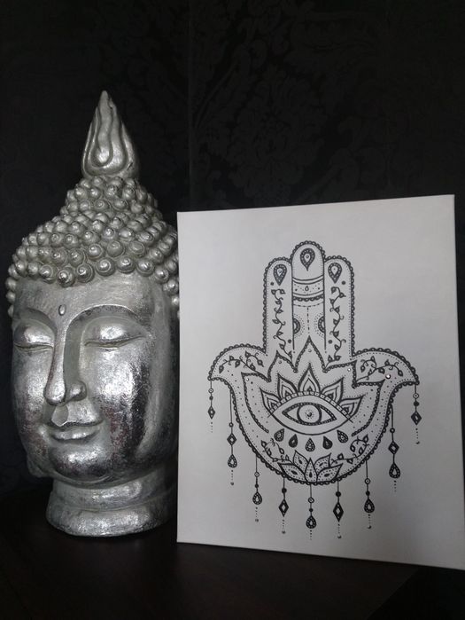 Nowy duży obraz 50x40 cm hamsa Hand ręcznie malowany