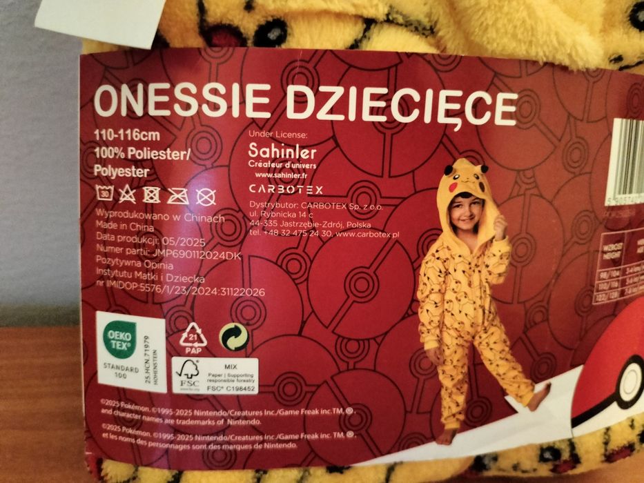 Onesie / Kombinezon / Strój /Kostium /Piżama Pokemon Pikachu 110/116cm