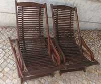 Par de cadeiras articuláveis vintage espreguiçadeiras teca