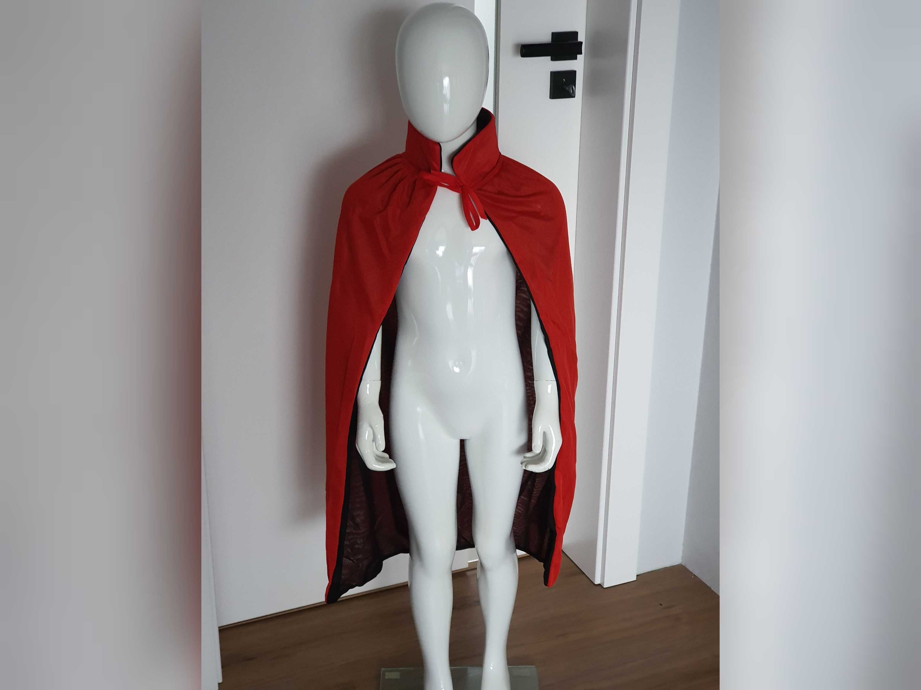 Dwustronna Peleryna WAMPIR Czarna Czerwona Kostium Halloween BAL