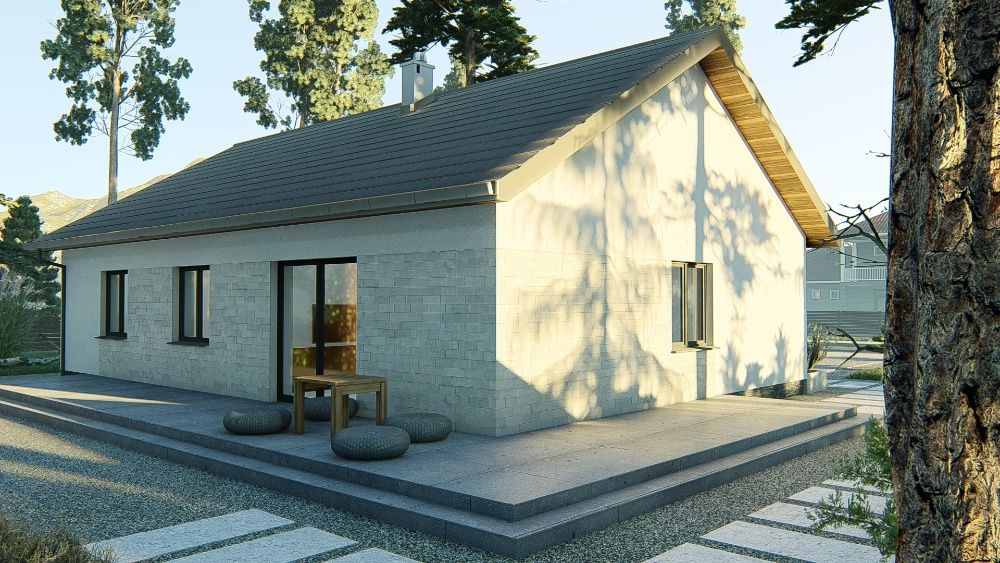 Projekt domu parterowego 108 m2 dach dwuspadowy, projekt typowy gotowy
