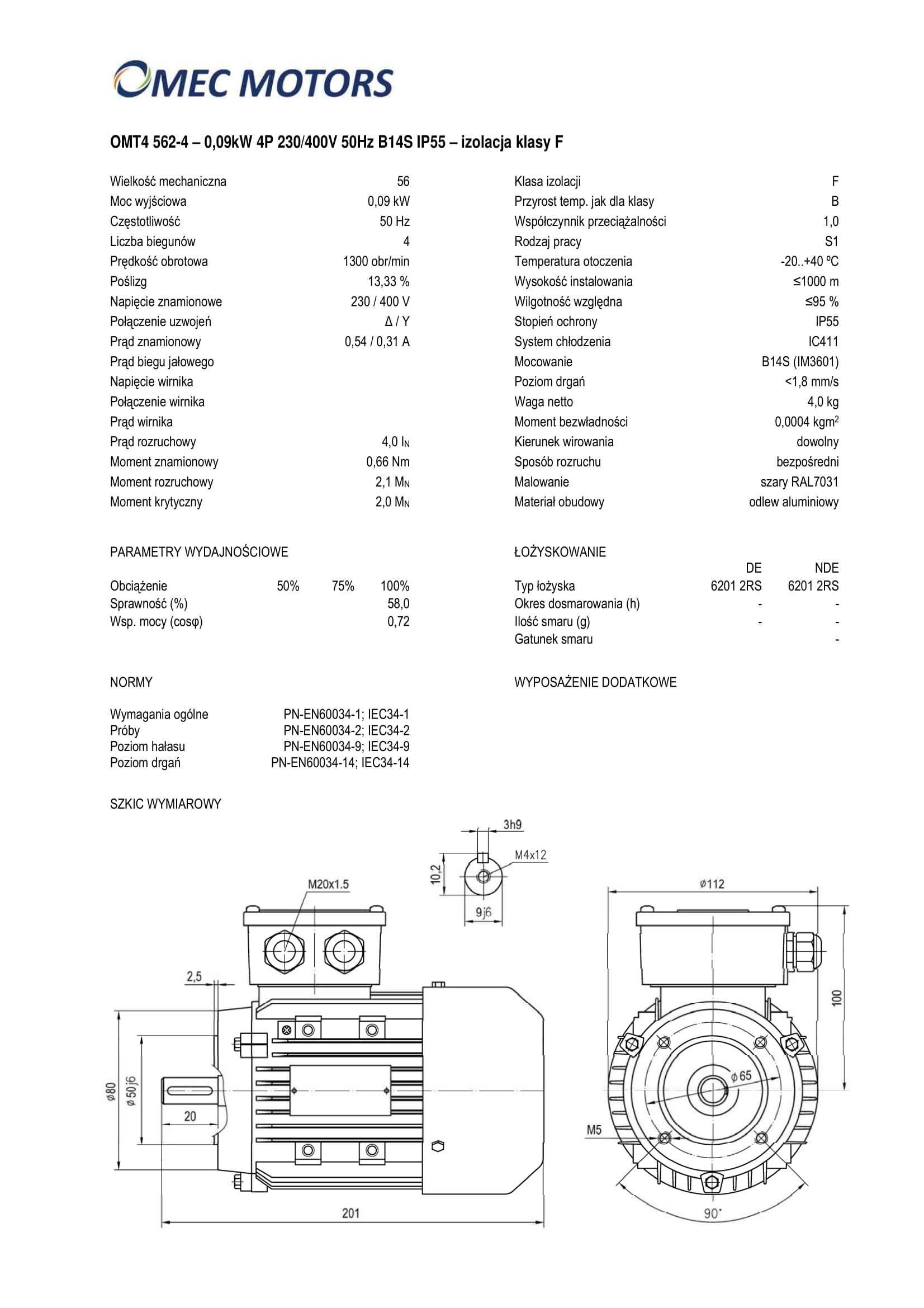 silnik elektryczny 0,09kW 1400obr. 3fazowy 56B14