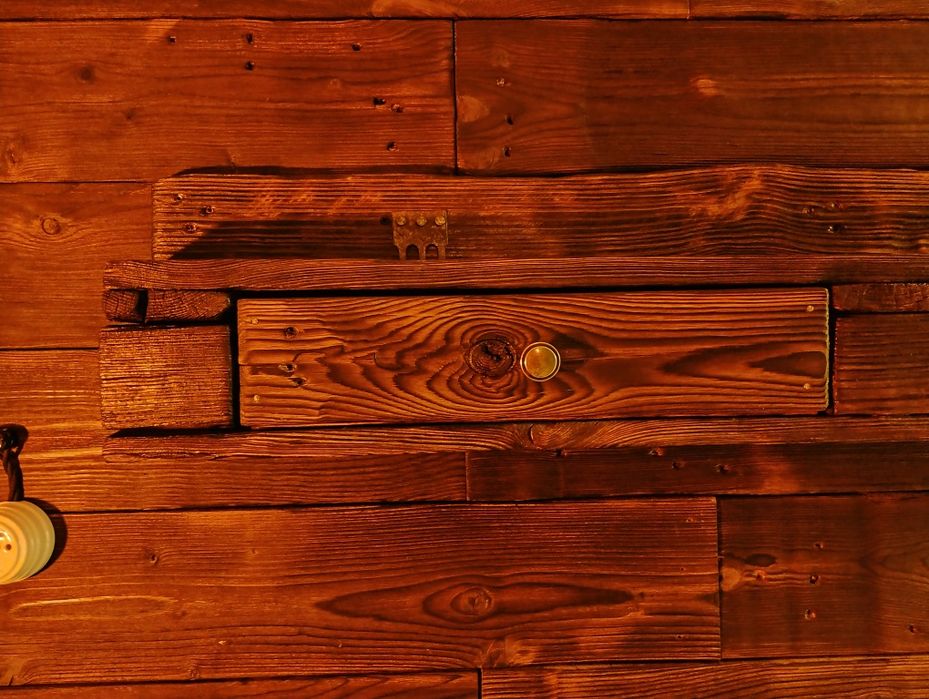 Półka z szufladkami. Palone drewno/retro/vintage