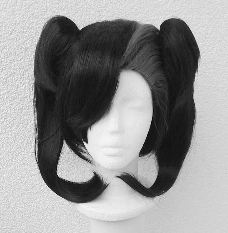 Krótka czarna peruka z kitkami Marnie Pokemon cosplay czarny wig