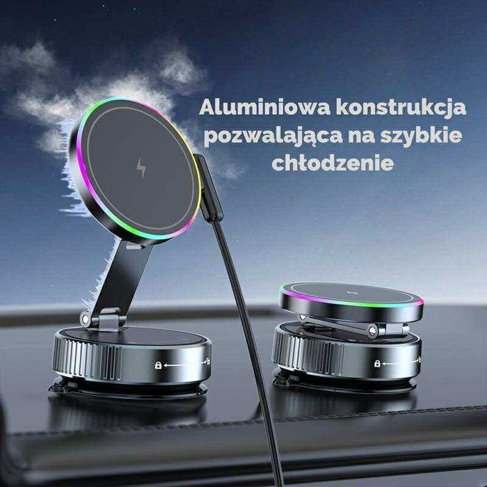 Magnetyczny uchwyt na telefon z ładowarką indukcyjną Magsafe LED 360°
