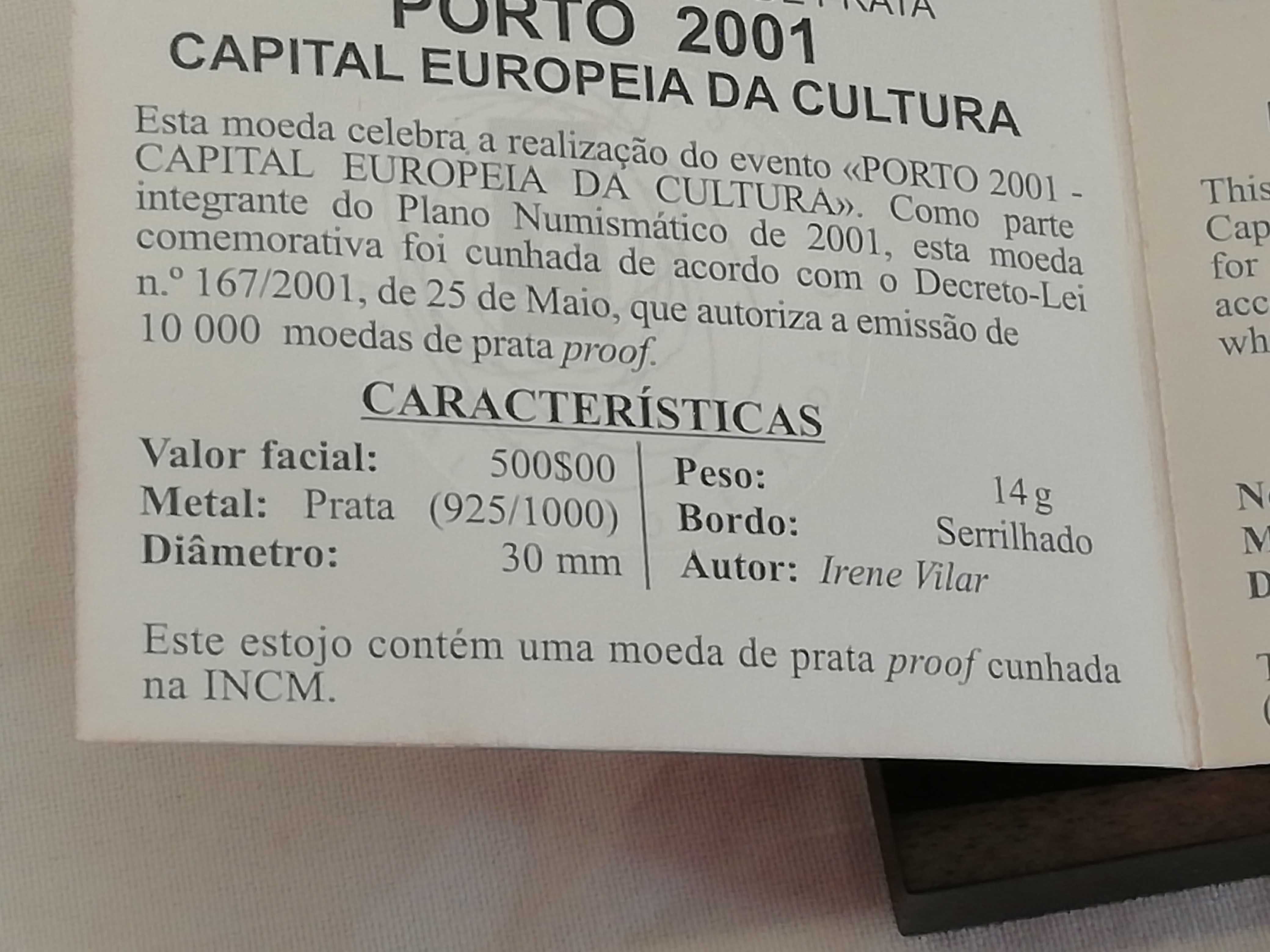 moeda comemorativa prata proof porto capital europeia da cultura 2001