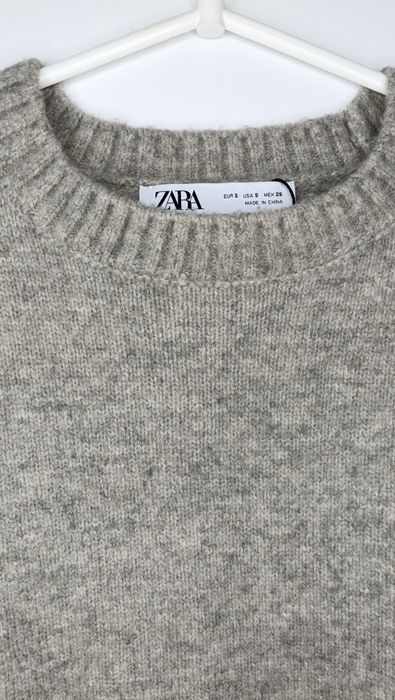 Zara wełniany beżowo-szary sweter o luźnym kroju oversize S