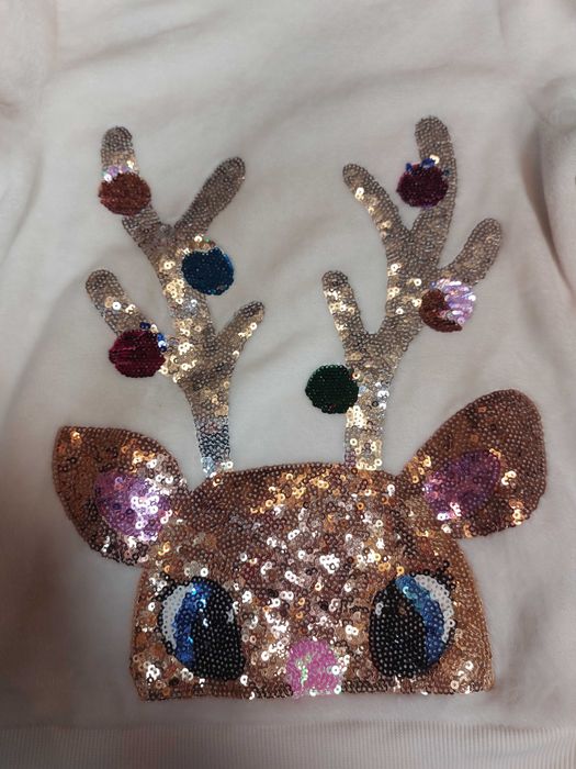 Biały świąteczny sweter dla dziewczynki, H&M, rozmiar 134-140