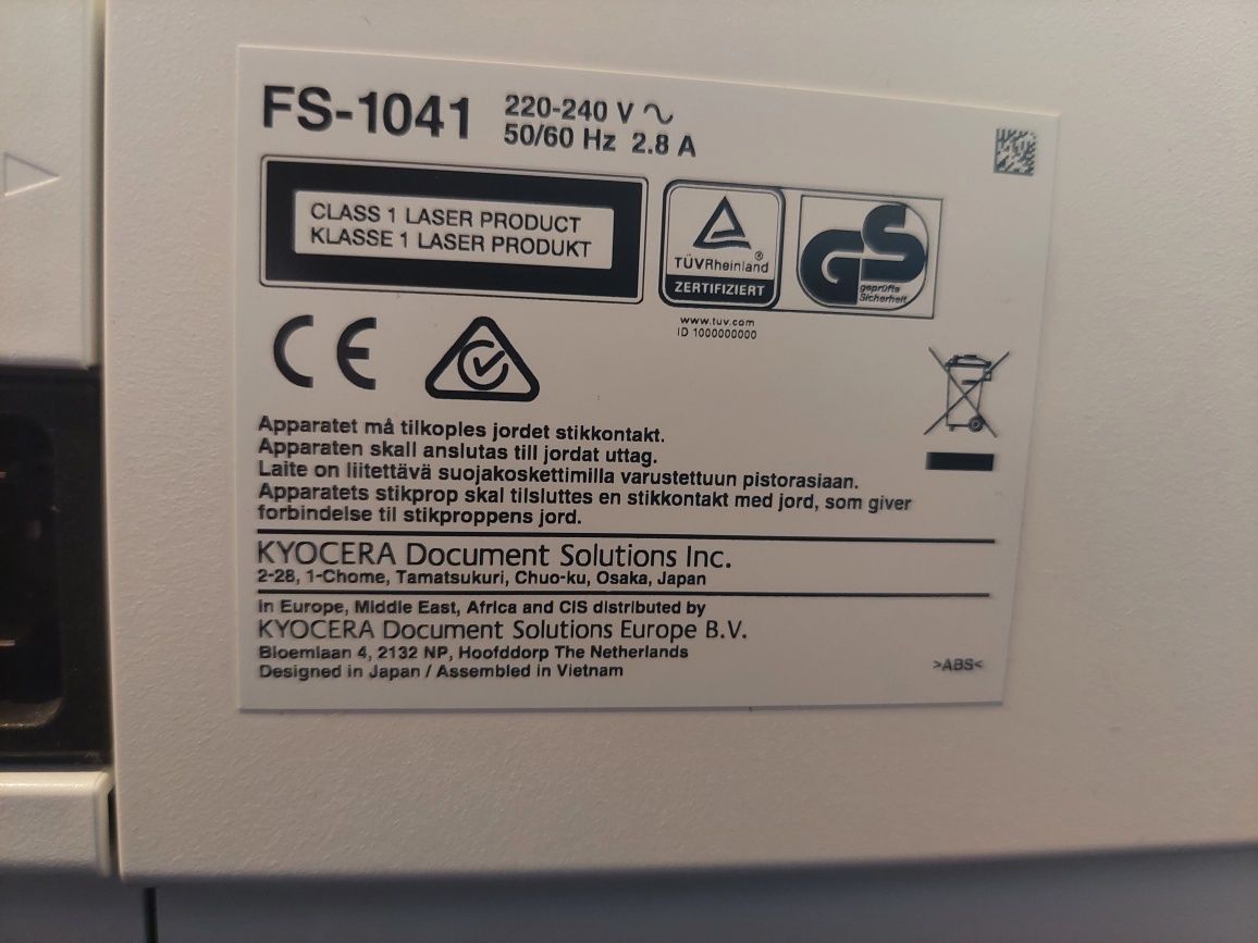 Drukarką laserowa Kyocera EcoSys FS1041 bęben ceramiczny