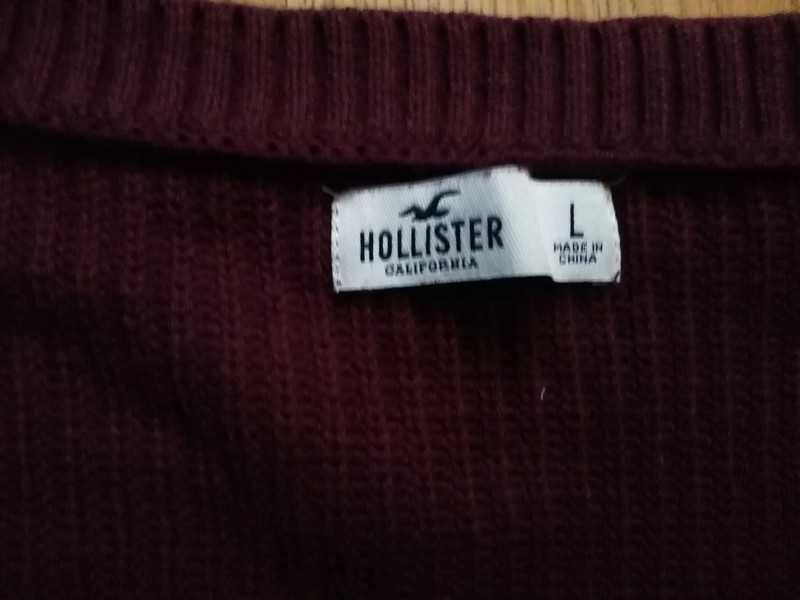 Sweter Hoolister L 40 oversize dzianina bordo burgund