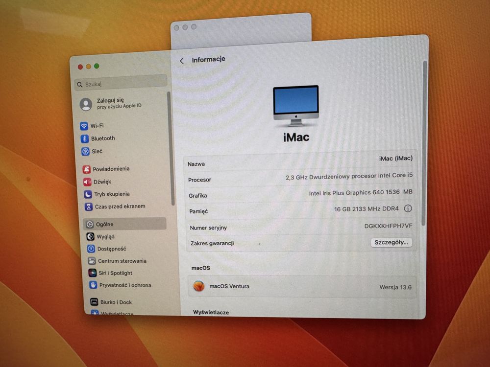 iMac 21,5 2,3 GHz 16GB RAM 256 SSD