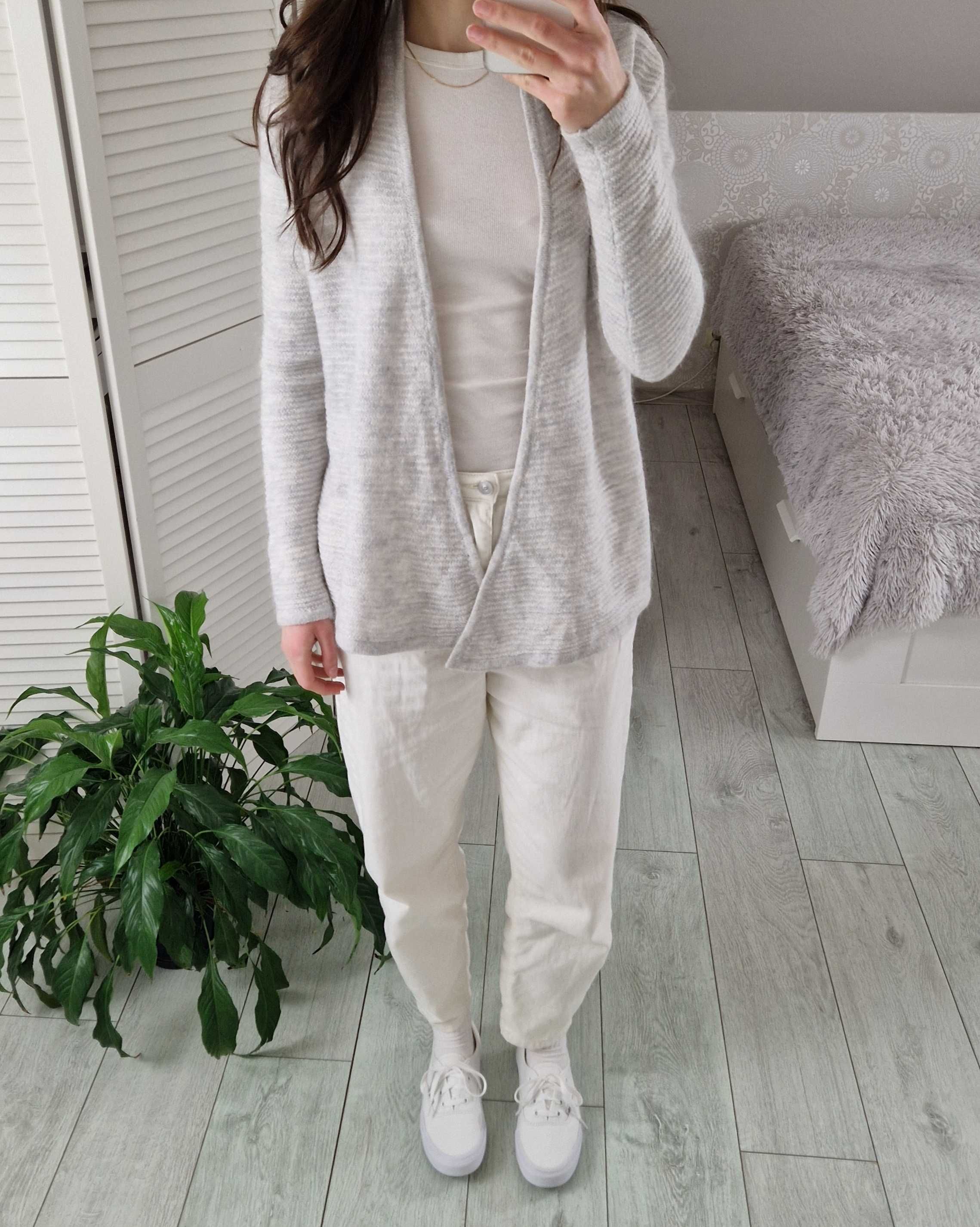 H&M szary kardigan sweter prążkowany 30% moher wełna M
