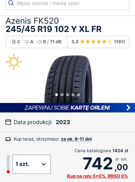 Opony letnie falken 245/45/19R i 275/40/19R asymetryczne