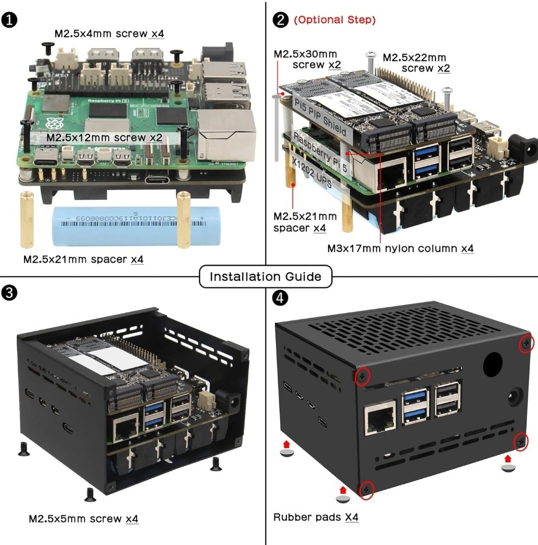 Geekworm X1202-C1 metalowa obudowa do Raspberry Pi5 & X1202 UPS Shield