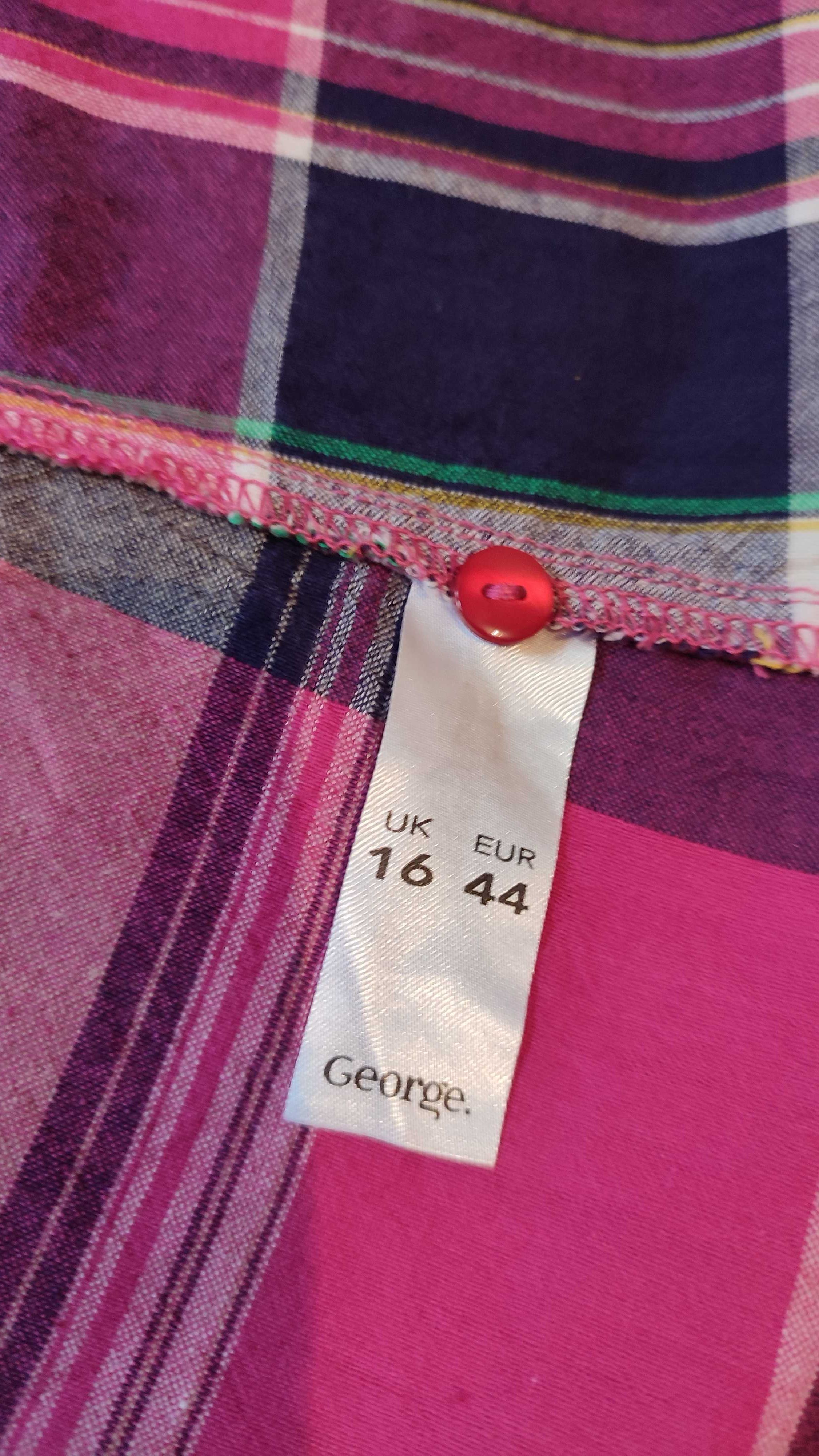 Bawełniana sukienka kolorowa plus size w kratę na szelkach dekolt 44