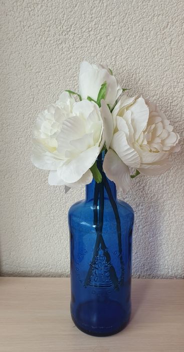 Ваза скляна синя пляшка 0.5л декор