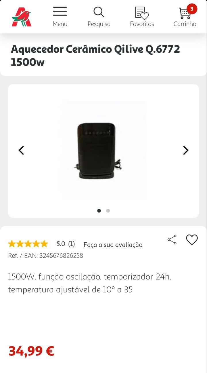 aquecedor cerâmico Qilive 1500w
1500w