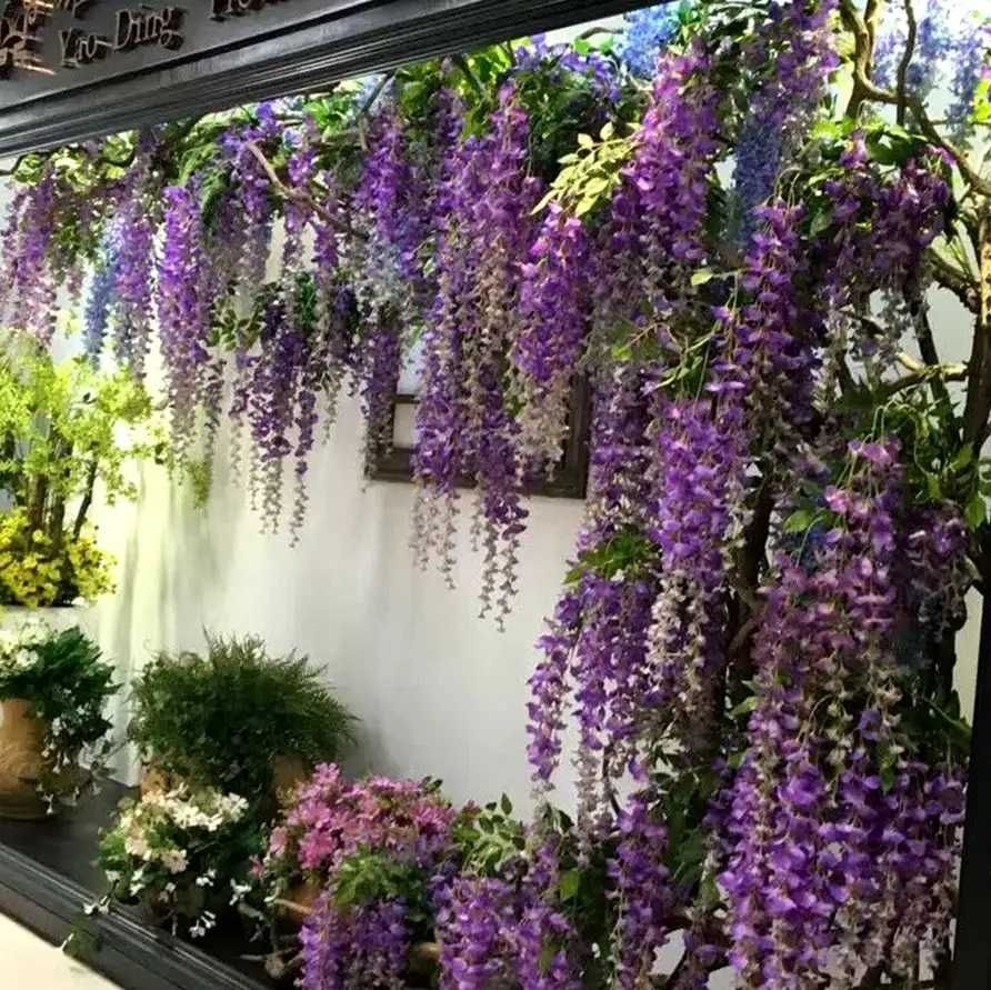 Girlanda Sztuczne Kwiaty Bluszcz Wisteria Dekoracja Fioletowa 6szt