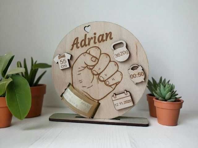 Drewniana Metryczka na Opaskę Szpitalną Dziecka