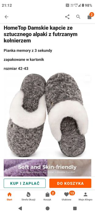 Kapcie wsówane Memory 42/43 z wkładką Memory
