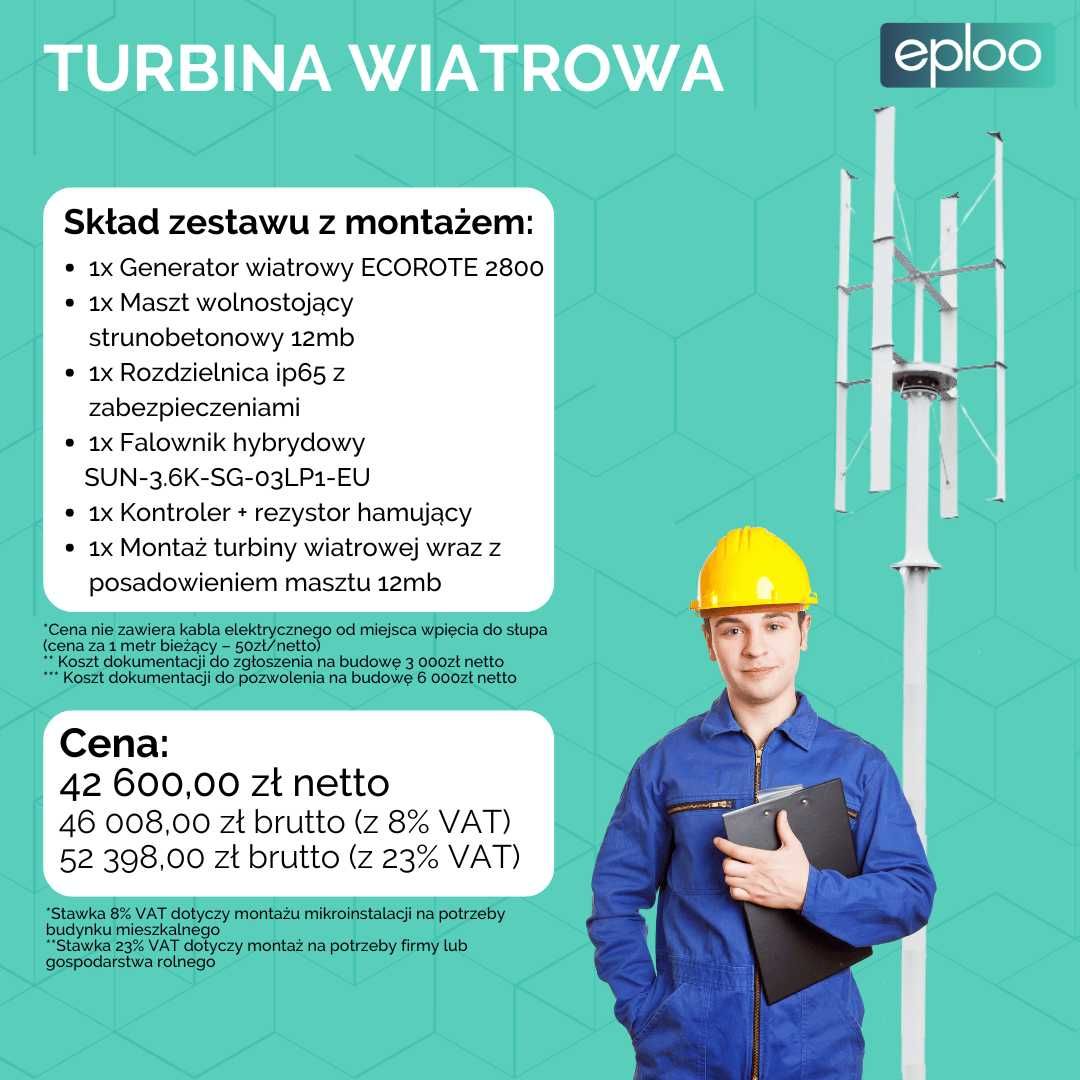 Zestaw - turbina wiatrowa Ecorote 3kW z montażem