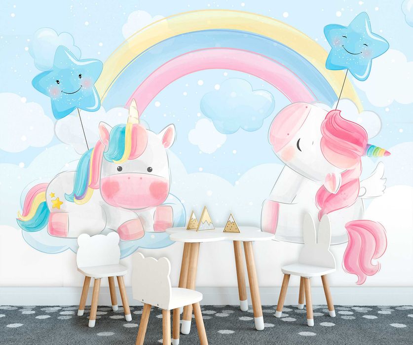 Fototapeta Tęcza Jednorożce Dla Dzieci Dziecka 3D Twój Rozmiar + KLEJ