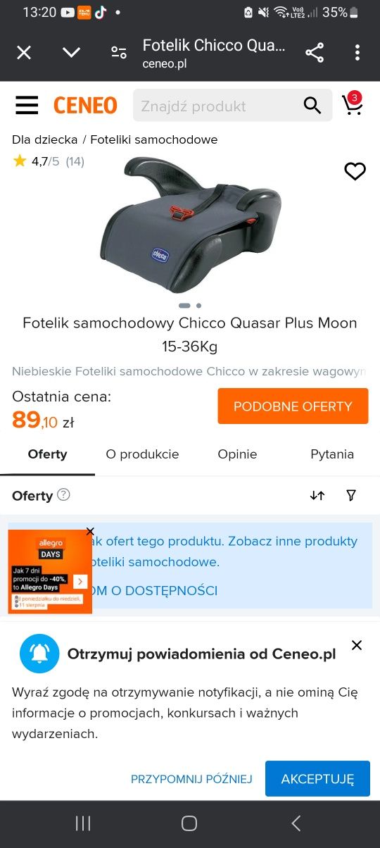Fotelik chicco + poduszka podróżna