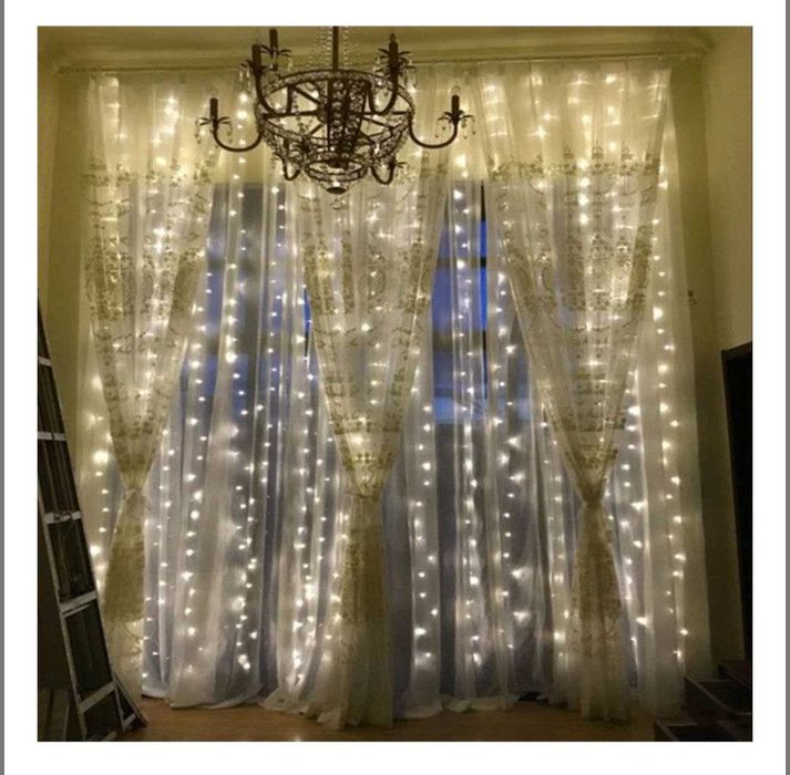 Гірлянда-штора, світловий занавіс 3×2 м, 144 LED, тепле біле світло