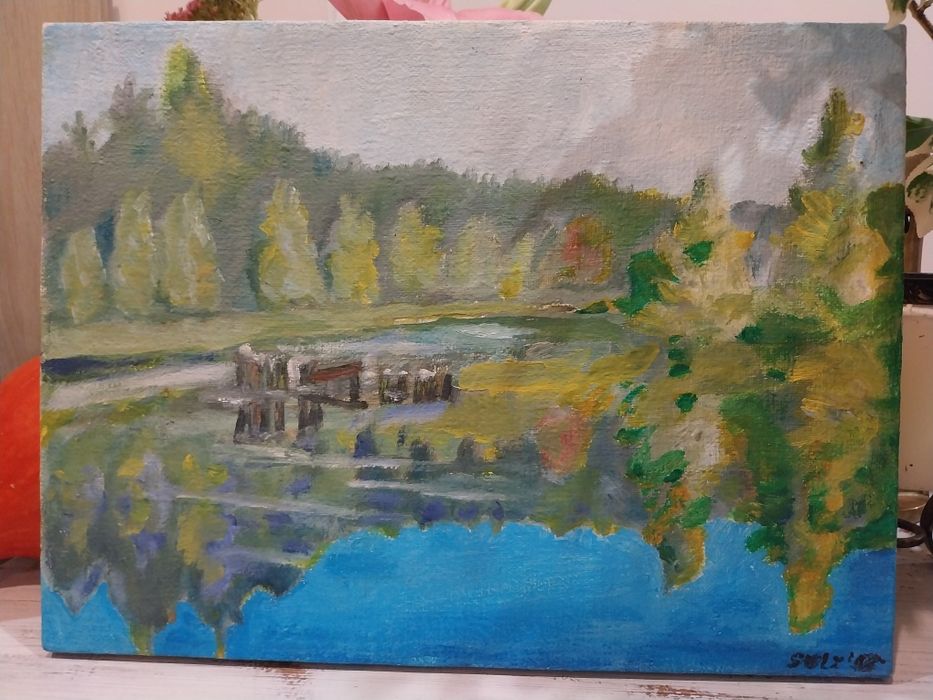 Stary obraz na płótnie olejny 1948 Stolz pejzaż kaszuby antyk