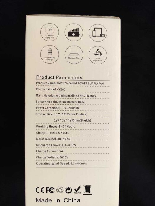Портативний настільний вентилятор, акумуляторний, Lnicez,