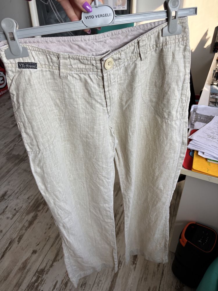Vt jeans Szerokie lniane spodnie len linien przewiewne naturalne
