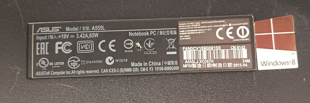 Obudowa klapa dolna + zawiasy laptop Asus A555L