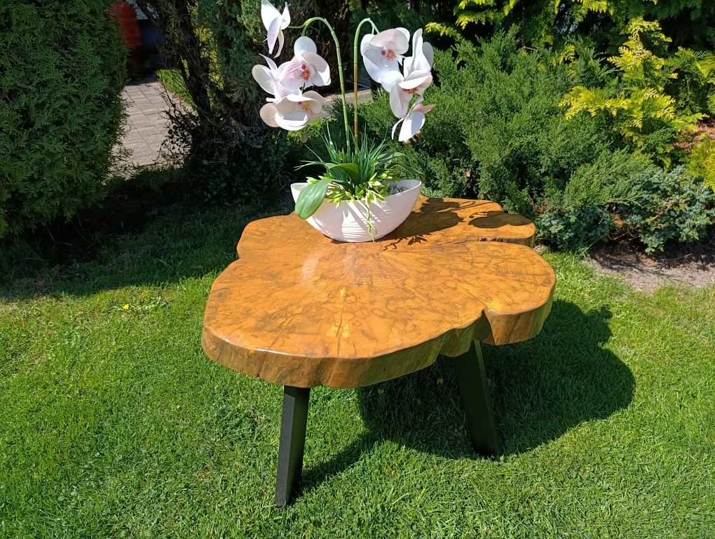 Stolik kawowy z plastra drewna loft
