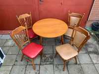 Stół okrągły rozkładany i 4 krzesła antyk