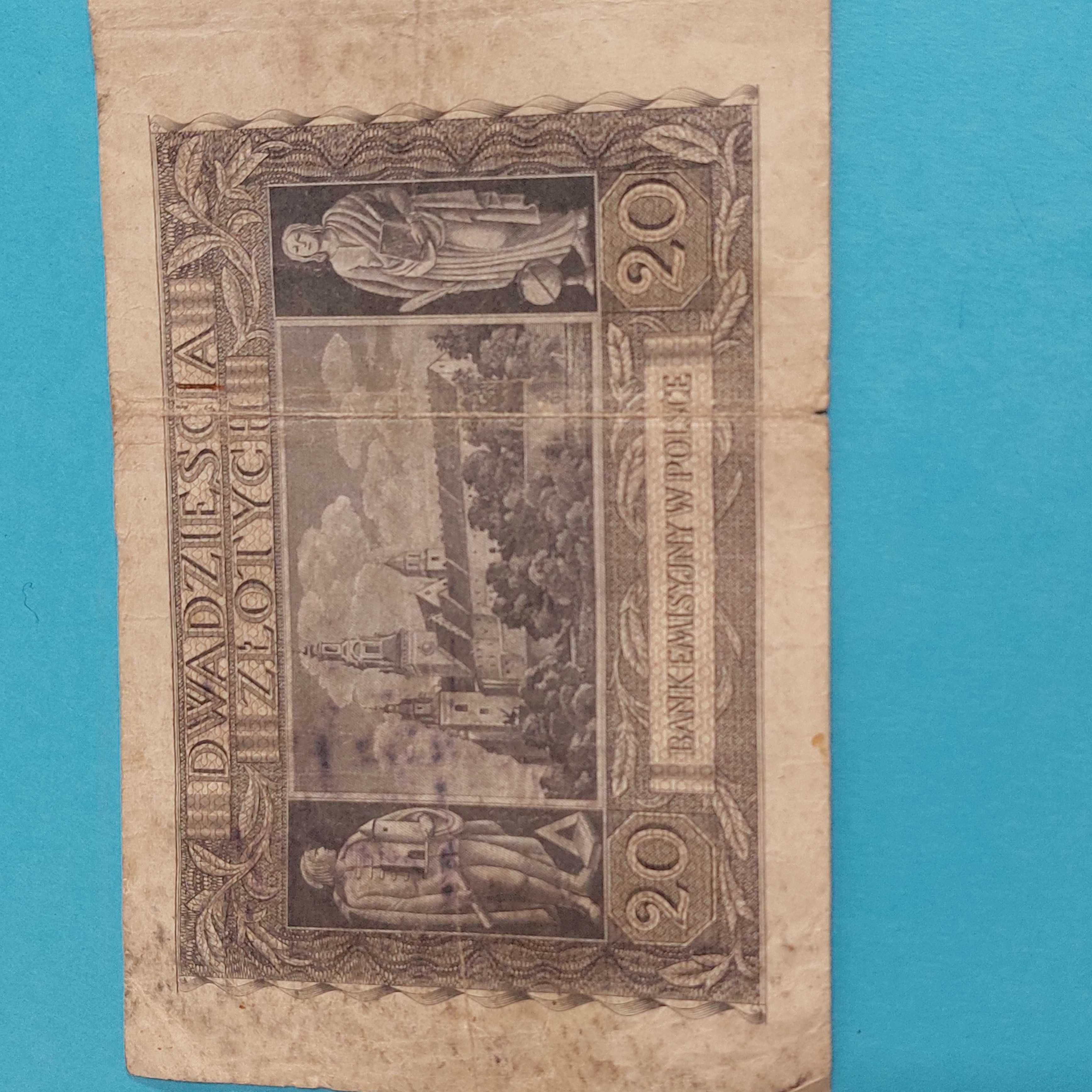 Банкнота,  бона, бон, 20 злотых, zlotych 1940