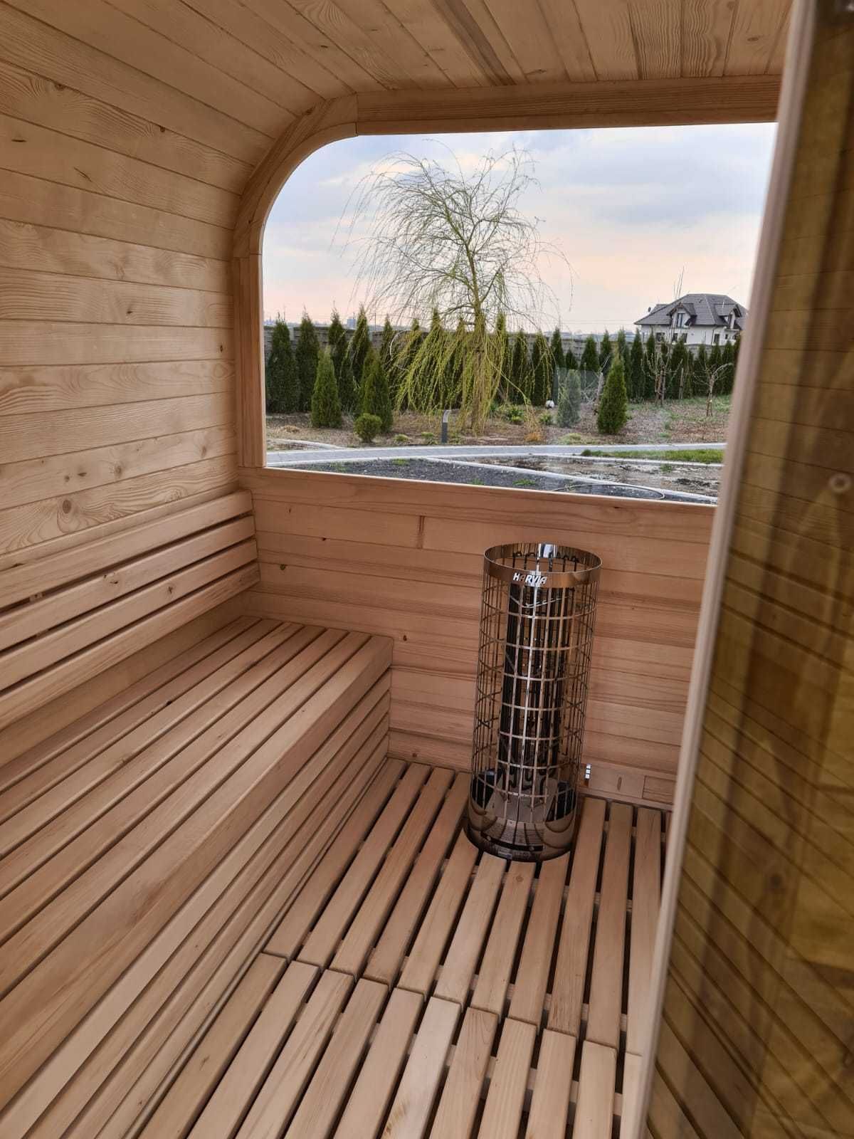 Sauna ogrodowa kwadro 300cm + pół panorama + akcesoria