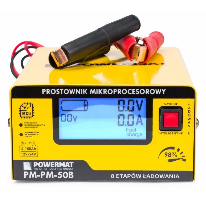 Prostownik mikroprocesorowy akumulatorowy 12/24V PM-PM-50B LCD 8-etap.