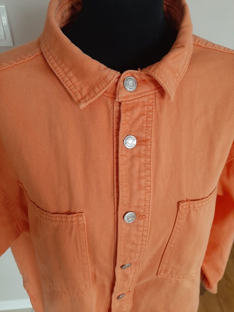 Pomarańczowa dłuższa jeansowa kurtka 100% bawełna