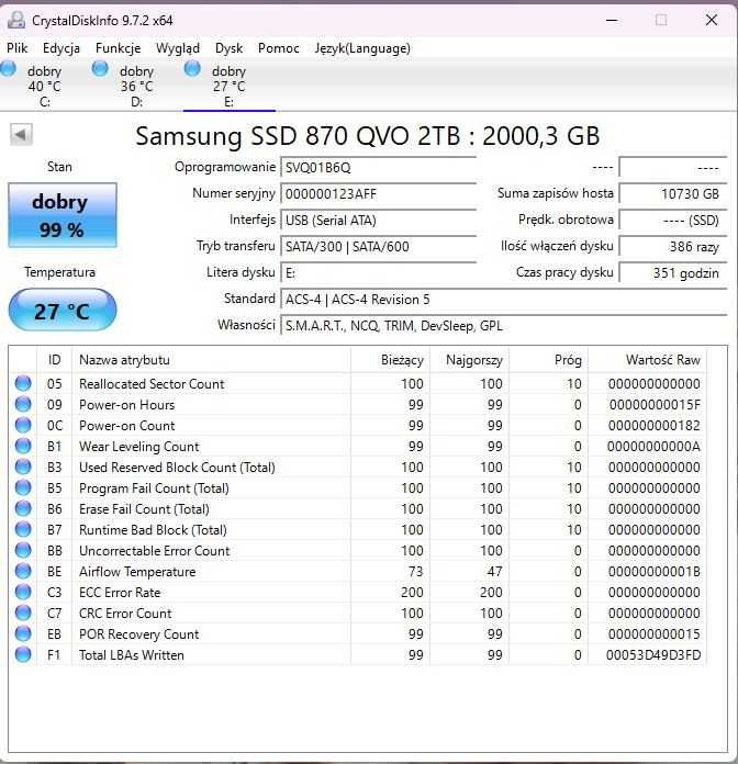 Samsung SSD 870 QVO 2TB – stan jak nowy!